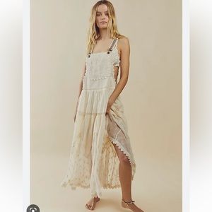 Free People Trails End Lace Crochet Vintage Overalls Maxi Dress Skirtall